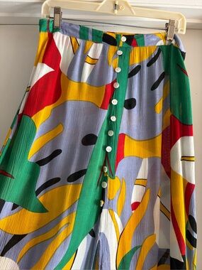 Colorful Abstract Print Button-Front Women's Skirt L Portugal